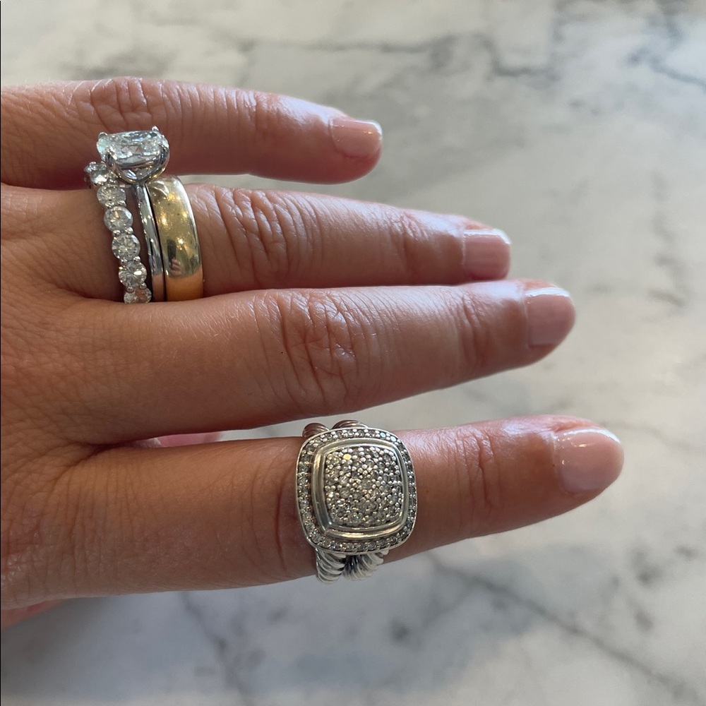 David Yurman Sterling Silver 11mm Albion Diamond Cocktail Ring size 7